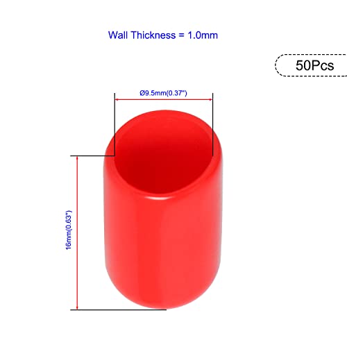 Image of 50PCS ID9.5mm(3 /8 inch) red PVC Rubber end caps, Vinyl Flexible end caps, Round Pipe end caps, Bolt Thread Protector Safety caps
