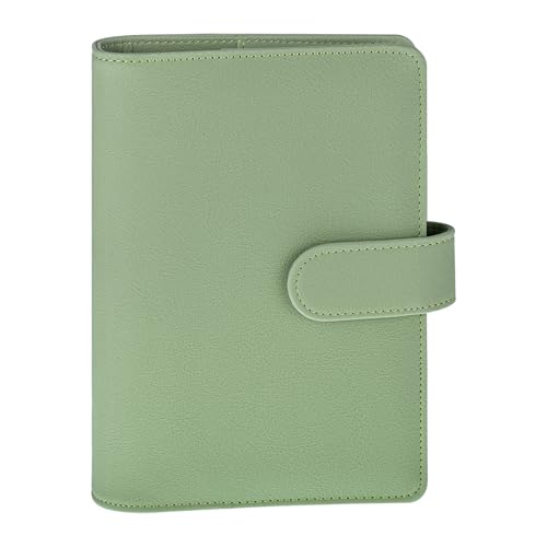 Antner A6 Notebook Binder Refillable 6 Ring Budget Binder Cover for A6 Refill Paper PU Leather Budget Planner Organizer with Magnetic Buckle Loose Leaf Personal Planner Matcha Green