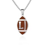 Football Initial A-Z Letter Necklace for Men Boys Sports Charm Pendant Stainless Steel Football Chain Personalized Gifts for Team Player Athlete Lover Fans (letter-L)