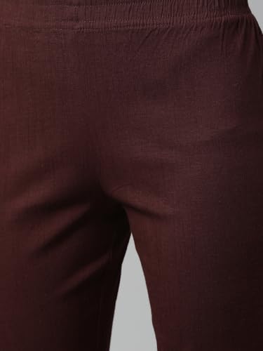 Image of MINELLI Women Solid Cigar Pants, Cotton Lycra Slub Fabric, Elasticated Waistband, Pull On Style, Regular Fit Bottom Wear for Western and Ethnic Wear
