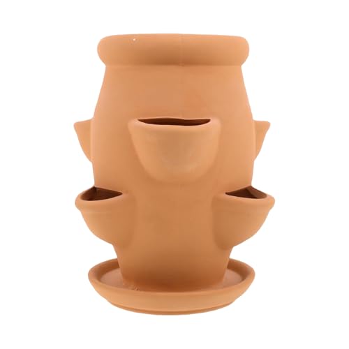 Erdbeerturm-Übertopf, vertikaler Terrakotta-, 18,5 cm, Ton-Blume, dekoratives stapelbares Design, für Innen- und Außenbereich, Balkon, Terrasse, Garten
