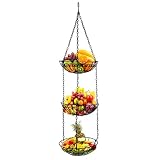 3-Tier Hanging Fruit Basket, Kitchen Vegetable Basket with Chains and Hooks, Heavy Duty Metal Organi