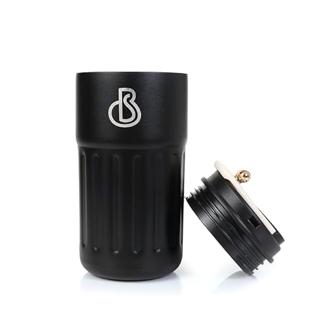 Vacuum Insulated Coffee Tumbler with Lid, 14 oz (400 ml), Double Wall Stainless Steel Coffee Mug with Handle Strap, Leak Proof Reusable Portable Thermos Cup for Hot & Cold Drinks ¨C Black