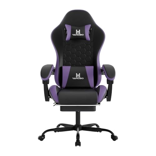 Image of Gaming Chair, Computer Office Chair with Footrest, Adjustable Height & Backrest Gaming Chairs with Swivel for Adults, High Back PU Leather Ergonomic Chair with Lumbar Support, Blackpurple