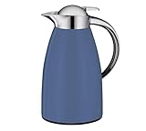 alfi SIGNO 1.0l, blau matt, Edelstahl-Isolierkanne mit hygienischem Hartglaseinsatz, Drehverschluss mit bequemer Drucktaste, ergonomischer Griff, mit einer Hand, ideal als Kaffeekanne, Teekanne