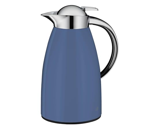 alfi SIGNO 1.0l, blau matt, Edelstahl-Isolierkanne mit hygienischem Hartglaseinsatz, Drehverschluss mit bequemer Drucktaste, ergonomischer Griff, mit einer Hand, ideal als Kaffeekanne, Teekanne