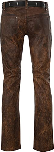 Men's Brown Classic Cowboy Rider Racing Genuine Leather Pants3