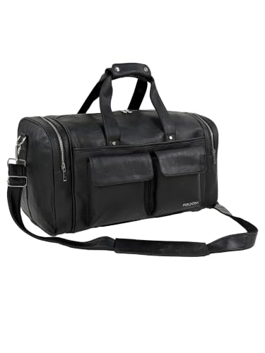 Image of Fur Jaden Weekender Premium Duffle Bag for Travel for Men and Women Made of Faux Leather with Attachable Shoulder Strap Cabin Holiday Bag (Carbon Black)