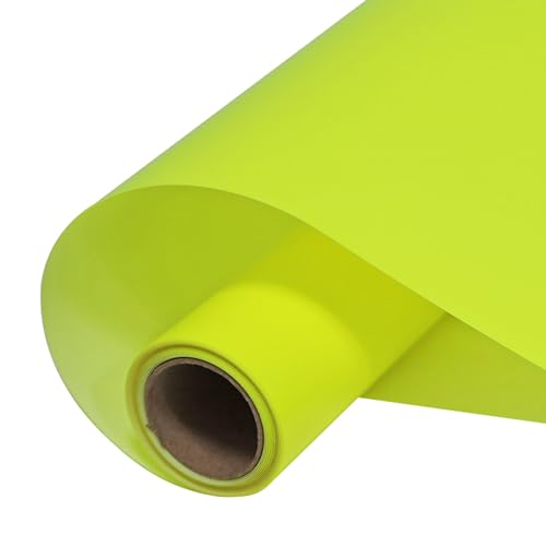 Image of FUNKAKA Fluorescent Yellow HTV Heat Transfer Vinyl Rolls, 12 inch x 10ft Neon Yellow Iron on Vinyl for All Cutter Machines PU Stretchy HTV Vinyl for T-Shirt Easy to Cut & Weed for Heat Transfer Design