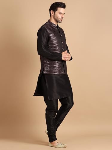 Image of men's Silk Blend Kurta Pejama & Waistcot Set