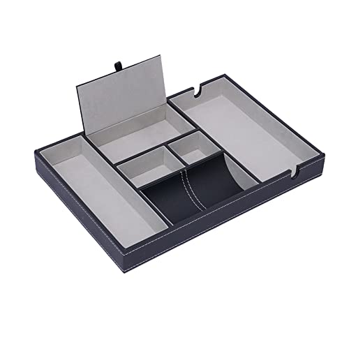 Plateau en cuir avec 6 compartiments pour clés, table de chevet ou commode pour accessoires pour homme, boutons de manchette, téléphone portable, monnaie, portefeuille, montres, bijoux Cover