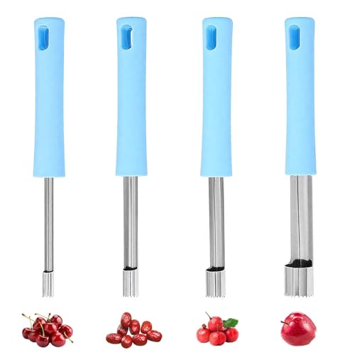 Apple Corer, 4 Sizes Stainless Steel Apple Cutter Kitchen Corer Set, Serrated Blade Fruit Corers Remover for Soft Fruits and Vegetables, Easy Removal of Strunks(Blue)