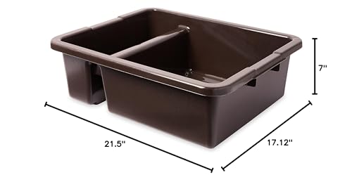 Image of Rubbermaid Commercial Products Standard Divided Bus /Utility Box 7-Gallon Brown Plastic Heavy Duty Divided Restaurant Wash Basin /Dish Washing Tub for Cups /Plates /Bowls