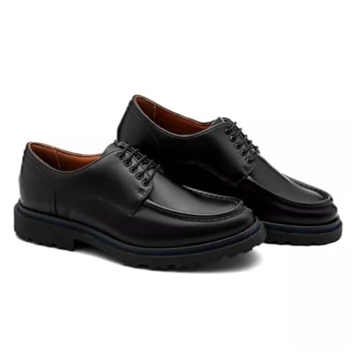 Sapato Casual Masculino Derby Oxford Tratorado Couro de Luxo, Preto, 40