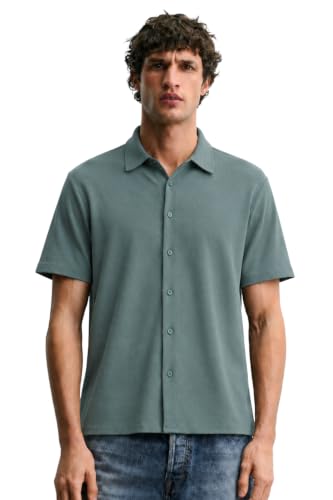 Image of Alan Jones Clothing Men's Waffle Knit Shirt | Casual Relaxed Fit Short Sleeve Button Down | Textured Cotton Blend Shirt
