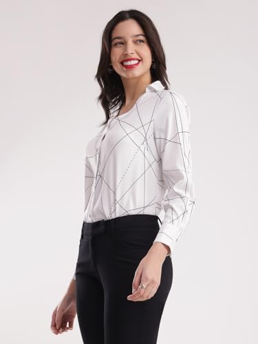 Image of FableStreet Women Shirt | V-Neck Long Sleeve Floral Printed Design | Cotton Jersey Fabric with Button Closure | Perfect for Business Casual
