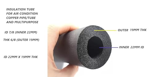Image of Spinxx 7 /8 inch ID X 6 /8 inch THK Foam Heat Insulated Tube for Air Conditioner AC Pipe - 5.9 Feet Insulation Pipe Cover ID 22 X 19 mm THK - Pack of 2