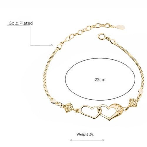 Image of Nilu's Collection Double Heart Shape Cubic Zirconia Charm Bracelet, Love Bracelet for Women and Girls, Valentine's Day Gift