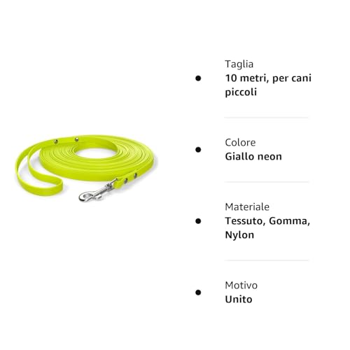 10m Schleppleine, Hundeleine, Handschlaufe, Neon-Gelb, extra schmal, schmutz- und wasserabweisend