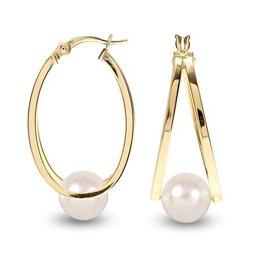 LeCalla 925 Sterling Sliver Pearl Hoop Earrings for Women | Pearl Double Oval Hoop Earrings Jewelry | Available in Rose Gold, Gold & Silver Plated Finish3