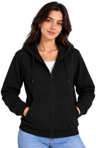 Image of SANE ORIGINALS Women's Cotton Blend Fleece Zip Up Hoodie Sweatshirt, Warm Winter Full Zip Jacket with Kangaroo Pockets