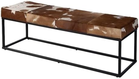 Butler Specialty Company Stinson 54" W Leather-Iron Accent Bench-Brown & White