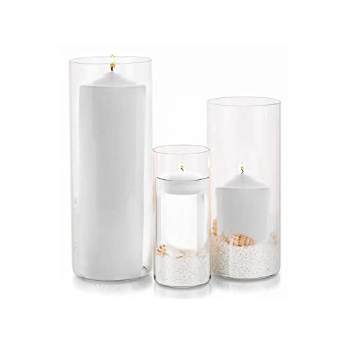 Glass Hurricane Candle Holder Esmiome - Cylinder Vases For Centerpieces 3Pcs/Set Hurricane Floating Candle Holder, Glass Vases For Flowers, Decorative For Home Wedding, 6'' + 8'' +10''(High) #TOP4