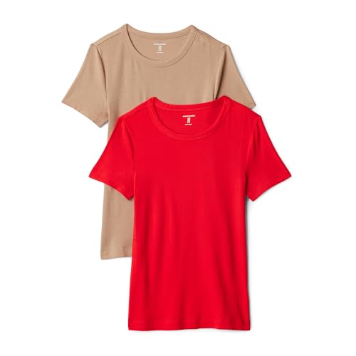 Image of Amazon Essentials Women's Slim-Fit Short-Sleeve Crewneck T-Shirt, Pack of 2