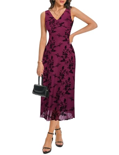Image of Floral Maxi Dresses for Women Summer Semi Formal Long Mesh Dress | Womens Sleeveless V Neck Bodycon Elegant Casual Wedding Guest Cocktail Party Dress Date Night Outfits Spring Trendy 2026