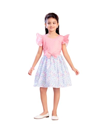 Image of Aarika Girls Casual Wear Firozi Colour Polka DotFloral Print Cotton Blend Frock