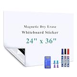Warasee White Board Adhesive Contact Paper, 24" x 36" Stick on Magnetic Whiteboard Roll, Dry Erase Board for Wall, Easy to Write and Clean Magnetic Board for Kids, Office, Home, with Marker, Eraser