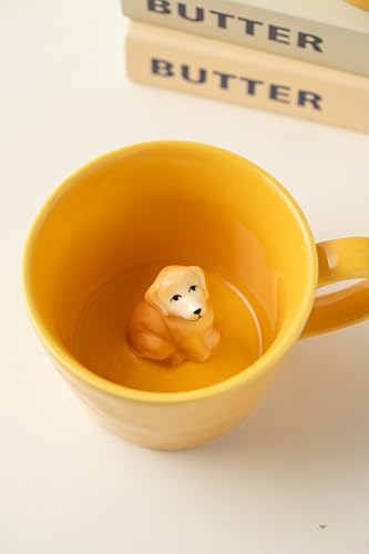 Image of DIHOclub Dog Coffee Cup Hidden Ceramic Animal Inside Mug,Cute Cartoon Handmade Figurine Mugs,Holiday and Birthday Gift for Coffee Milk Tea Lovers,12 Oz(yellow)