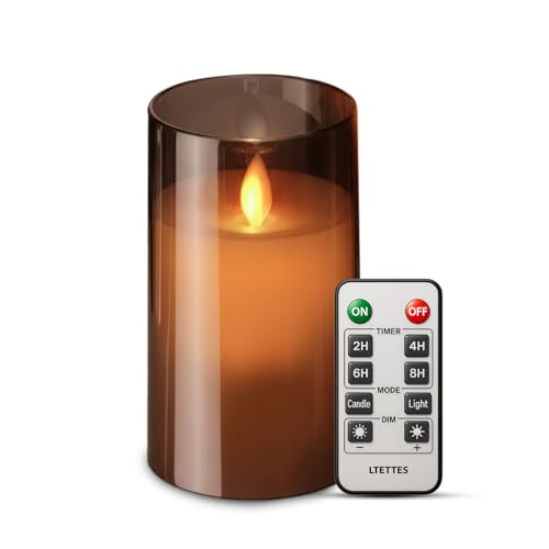 Image of LTETTES Flameless LED Candle with Grey Acrylic Fiberglass - 4x3 inch| Swiveling Faux Wick, AA Battery Powered with Remote & Timer | Smokeless Electric Candle for Home, Festival, Wedding Decor & Gifting