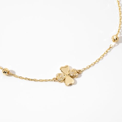 Gelin Real Diamond 4-Leaf Clover Bracelet in 10k Solid Gold, 6+1 inch3