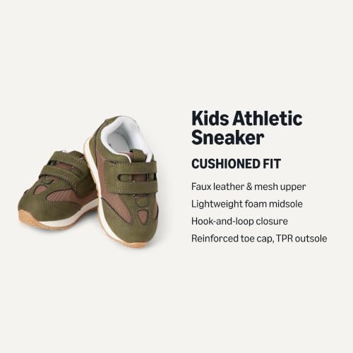 Amazon Essentials Unisex Toddlers' Hook & Loop Athletic Sneakers, Olive/Brown, 4 Toddler - image 2