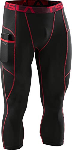 TSLA Men's Compression 3/4 Capri Pants Baselayer Cool Dry Sports Running Yoga Tights
