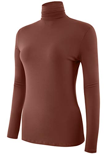 Image of AUHEGN Women's Long Sleeve Short Sleeve Lightweight Turtleneck Top Slim Fit Pullover T-Shirt (S-XXL)