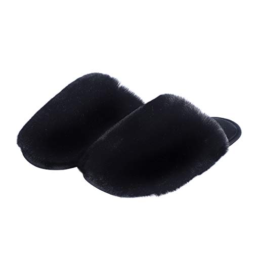 Fur Fuzzy Slippers, House Furry Slippers For Women Slip On Memory Foam Fluffy Slides,Lightweight Cozy Soft Indoor Outdoor Shoes (Black/Slipper, 9) #TOP5