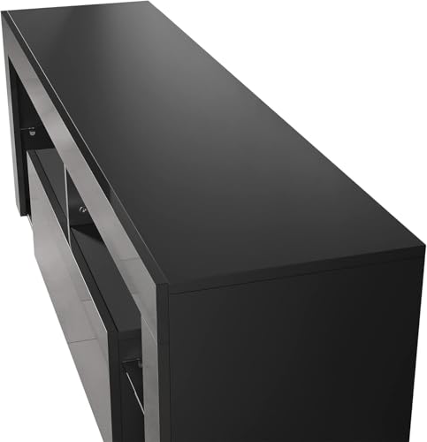 SONNI Lowboard Schwarz, TV Board Hochglanz, mit LED Beleuchtung, 12 Farben können eingestellt Werden, mit Klapptür, Glasregal, Griffloses Design, TV-Schrank, Fernsehtisch, TV-Regal, 140x35x50,5cm
