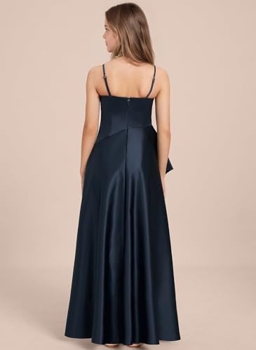 dideyttawl Girls High Low Junior Bridesmaid Dress V Neck Pleated Silk Satin Flower Girl Dress 25232