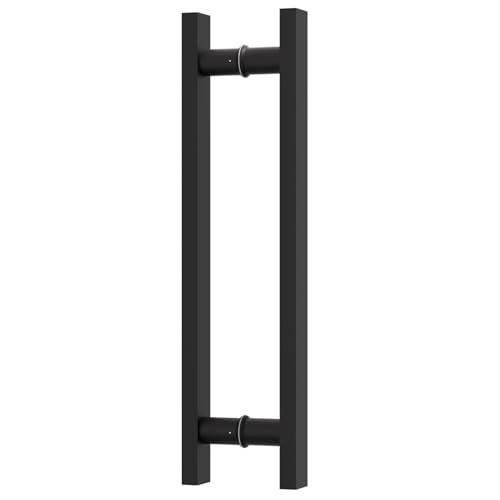 Image of 16 inch Matte Black Square Barn Door Pull Handle Double Sided | Heavy Duty 304 Stainless Steel, 11-6 /8 inch Hole Spacing, Fits 3 /4 inch-2 inch Thick Barn, Front Entry, Sliding & Exterior Doors