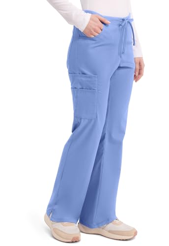 Dickies Damskie wysokie spodnie cargo EDS Signature Scrubs Missy Fit ze sznurkiem, Niebieski sufit, L wąska talia