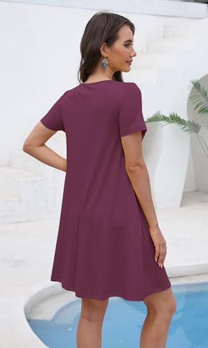 Image of COSSEN Women's Summer 2026 Casual Tshirt Dress Crew Neck Short Sleeve with Pockets Flowy Loose Swing A-Line Sundress