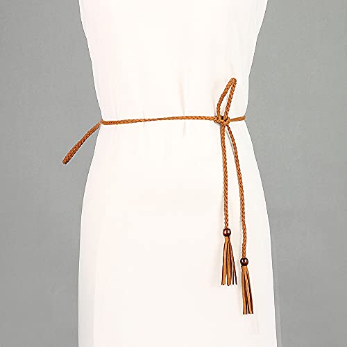 Women's Hand-woven Waist Belt Bow Tie Wrap Around Boho Corset with Wood Bead Vintage for Boho Dresses2