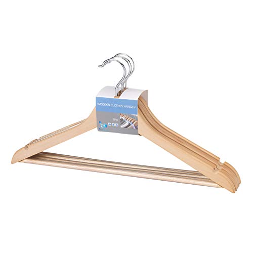 LaundrySpecialist® KLEIDERBÜGEL Holz 5er-Set - Hochwertige Kleiderbügel aus Ahornholz - Mit Schultereinkerbungen und Antirutsch-Hosenhalter - Maße: 44,5 x 23 x 1,1 cm Cover
