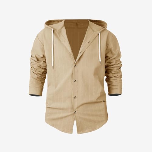 Mens Striped Cotton Linen Shirt Button Down Lightweight T-Shirts with Hood Casual Loose Business Summer Beach Wedding4