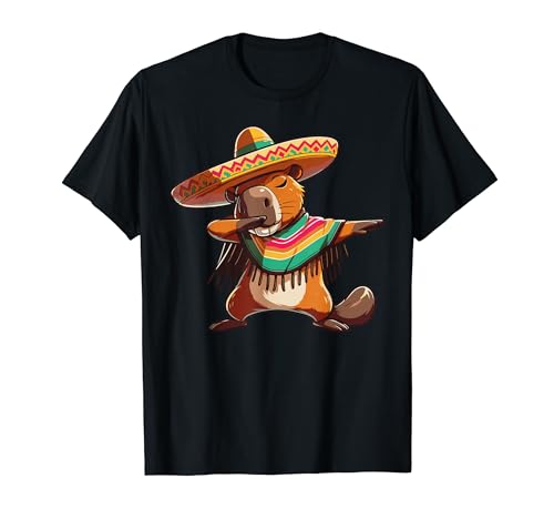 Dabbing Mexican Capybara Poncho Sombrero Cinco de Mayo Boys Maglietta