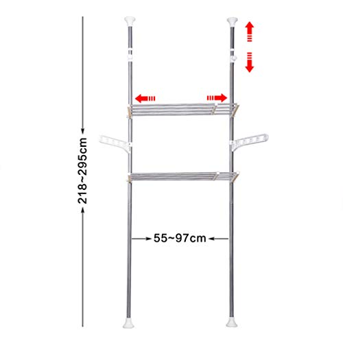 Hershii 2-Layer Over The Toilet Storage Standing Shelf Units Bathroom Space Saver Adjustable Laundry Shelf Clothing Rack Hanger Organization Double Tension Pole