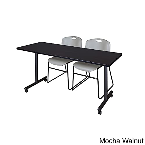 Image of Regency Kobe 66 x 24 in. Mobile T-Base Training Table- Maple, 2 Zeng Stack Chairs- Grey