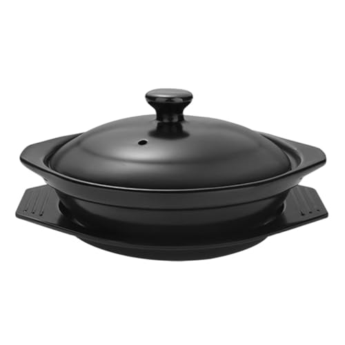 WATIIFUFU Cacerola de Cerámica Negra de 610ml Impermeabilidad Natural y Asa Binaural Adecuado para Cocinar Estofados y Sopas Caseras
